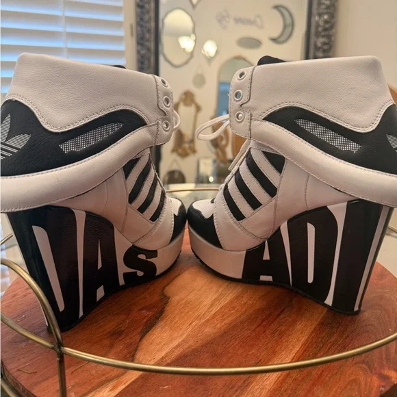 Jeremy Scott x Adidas Black and White Wedge Sneakers - Picture 13 of 17